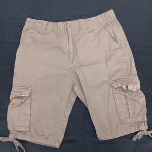 Gold Label Brand Men's Size 36 Denim Cargo Shorts Tan Beige Stripe Accents EUC
